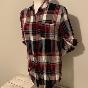 Womens Size Small Red White Blue Plaid Long Sleeve